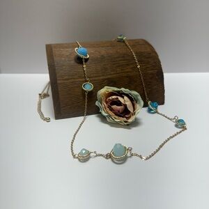 Gold tone with  Blue beads Necklace